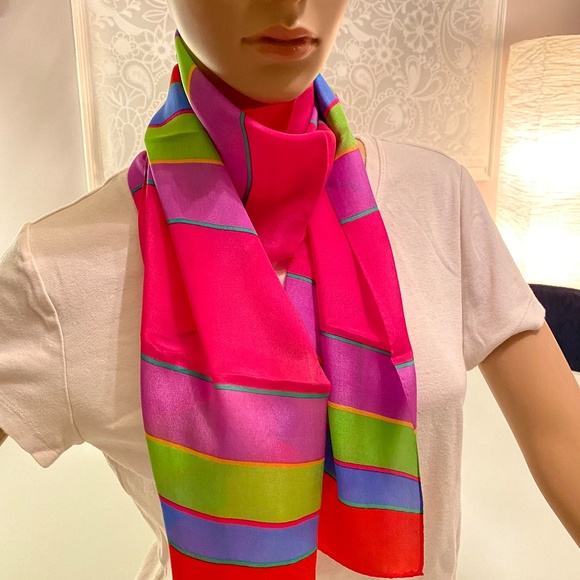 Vintage Liz Claibourne Bright Stripe Scarf, X2 - $25 each - Picture 5 of 5